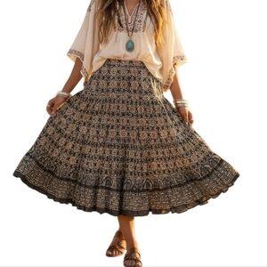 Kim & Cami Boho Print Midi Skirt | Cotton Made in India | Size Large